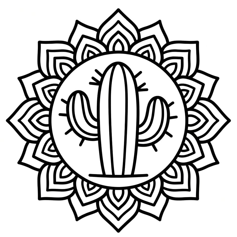 Coloriage Mandala: Cactus Basique Mandalas
