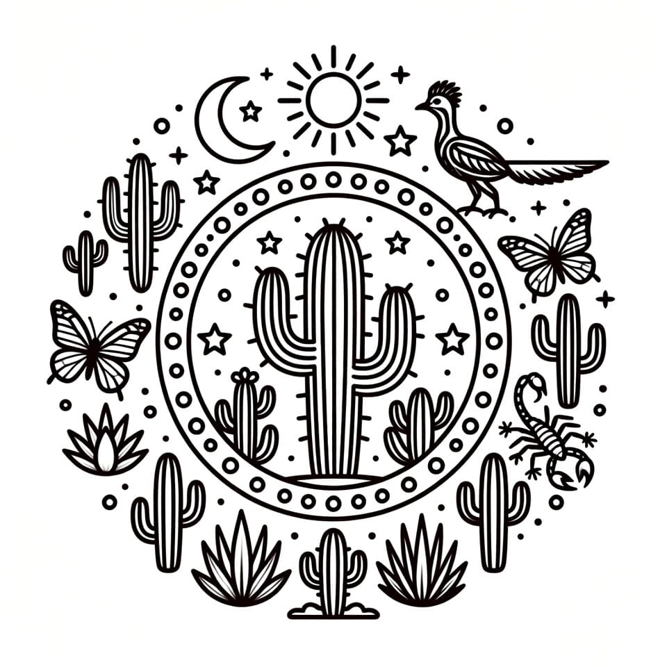 Coloriage Mandala: Cactus du désert Mandalas