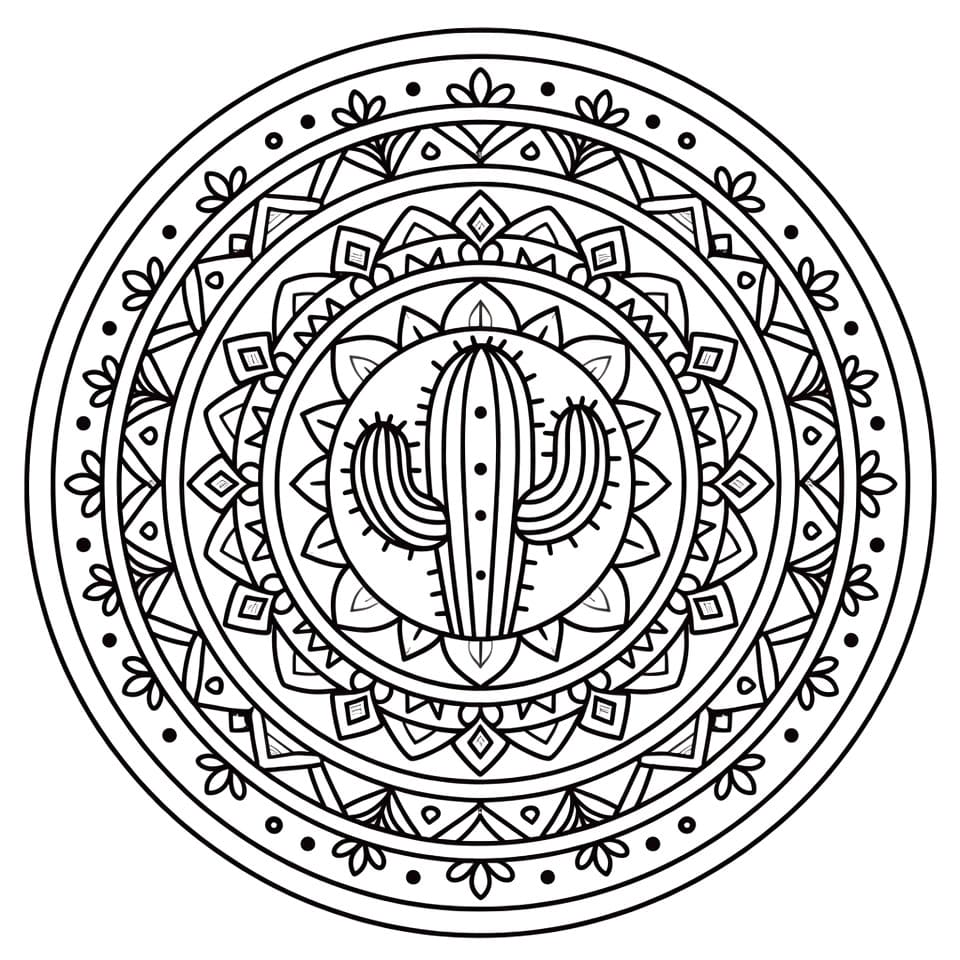 Coloriage Mandala: Cactus élégant Mandalas