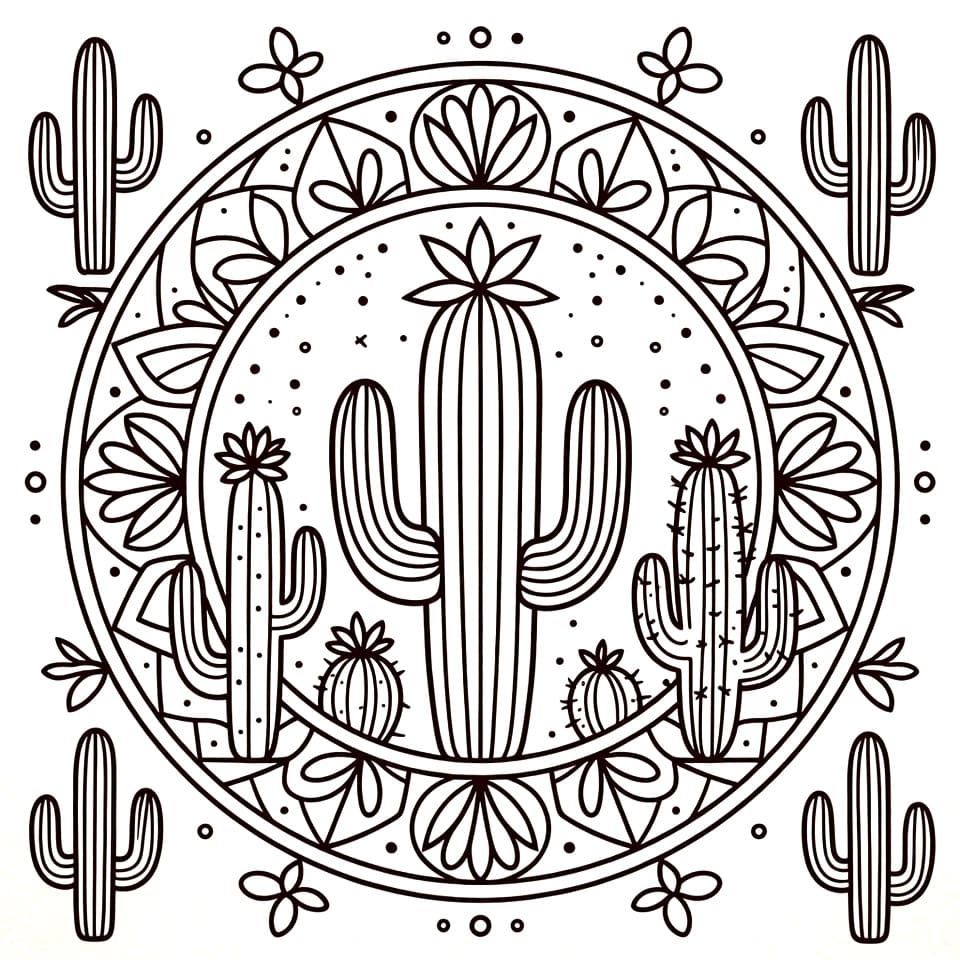 Coloriage Mandala: Cactus Génial Mandalas