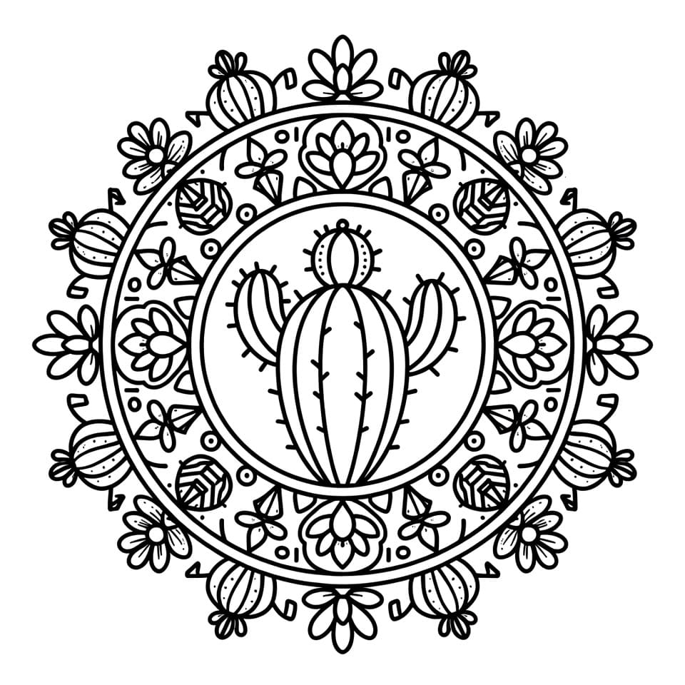 Coloriage Mandala: Cactus Incroyable Mandalas