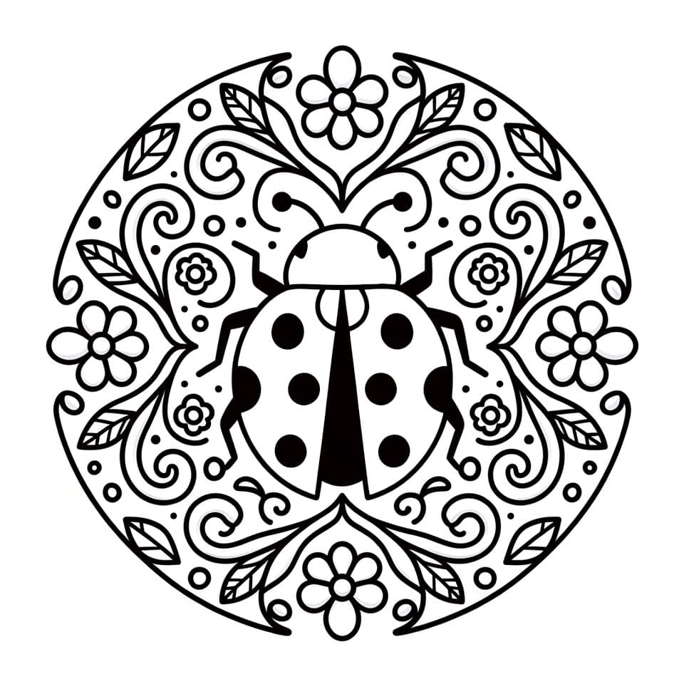 Coloriage Mandala: Coccinelle dans la nature Mandalas
