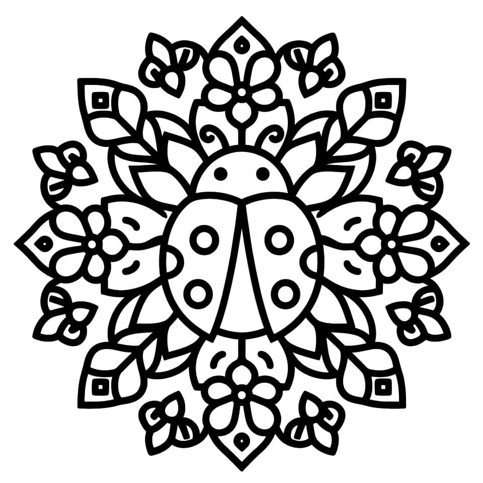 Coloriage Mandala: Coccinelle Kawaii Mandalas