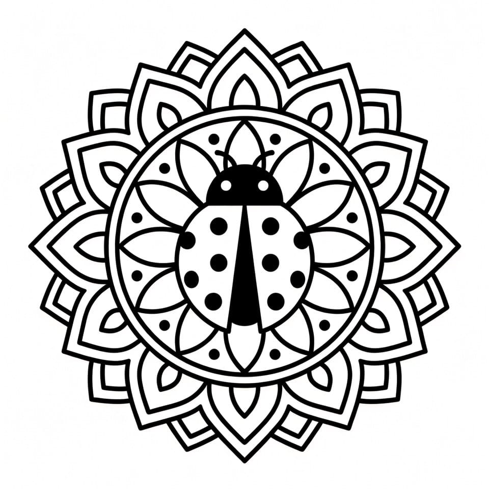 Coloriage Mandala: Coccinelle simple pour enfants Mandalas