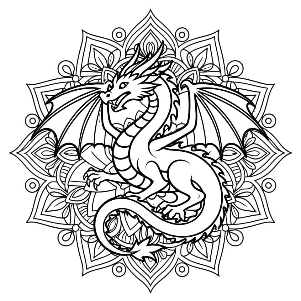 Coloriage Mandala: Dragon élégant Mandalas