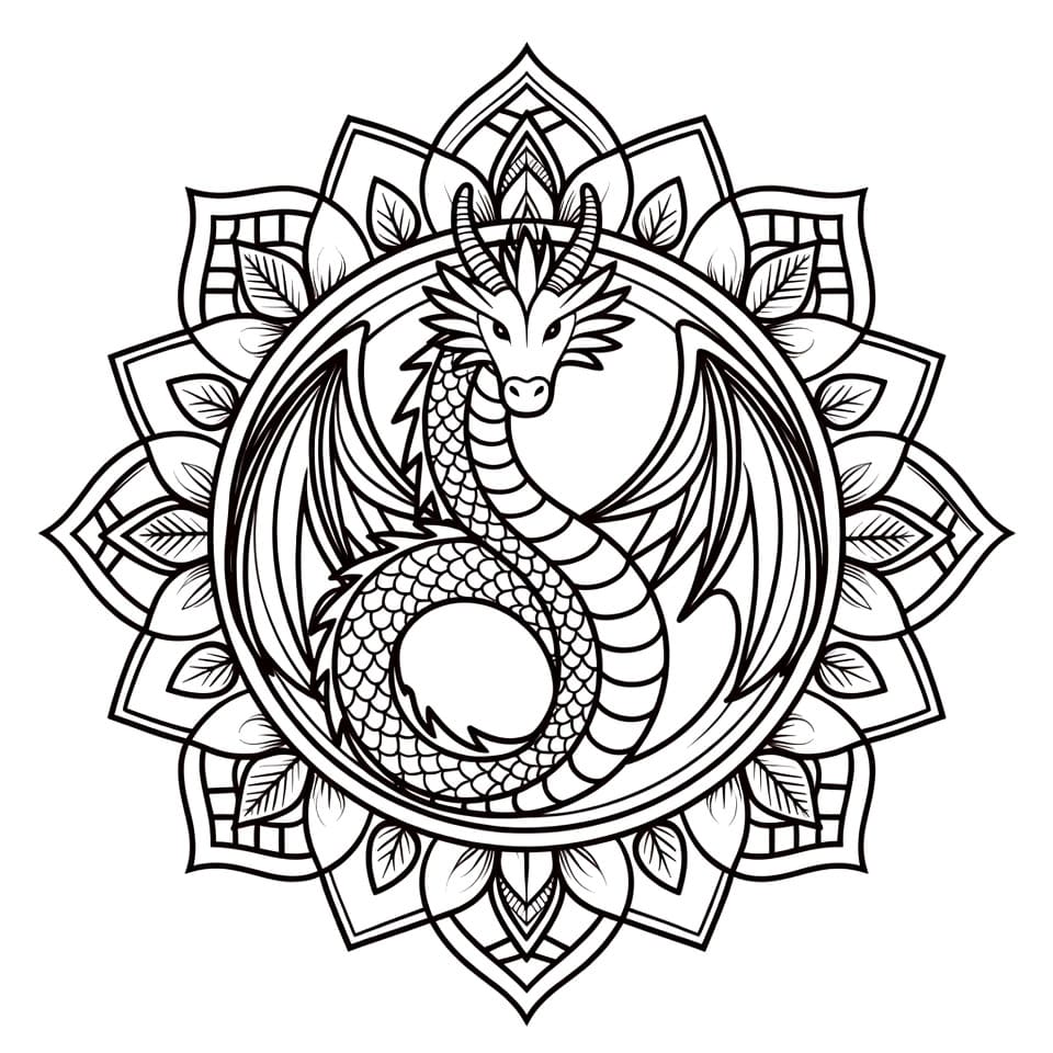 Coloriage Mandala: Dragon époustouflant Mandalas