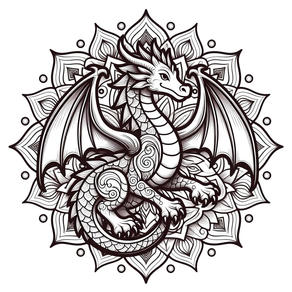 Coloriage Mandala: Dragon extraordinaire Mandalas