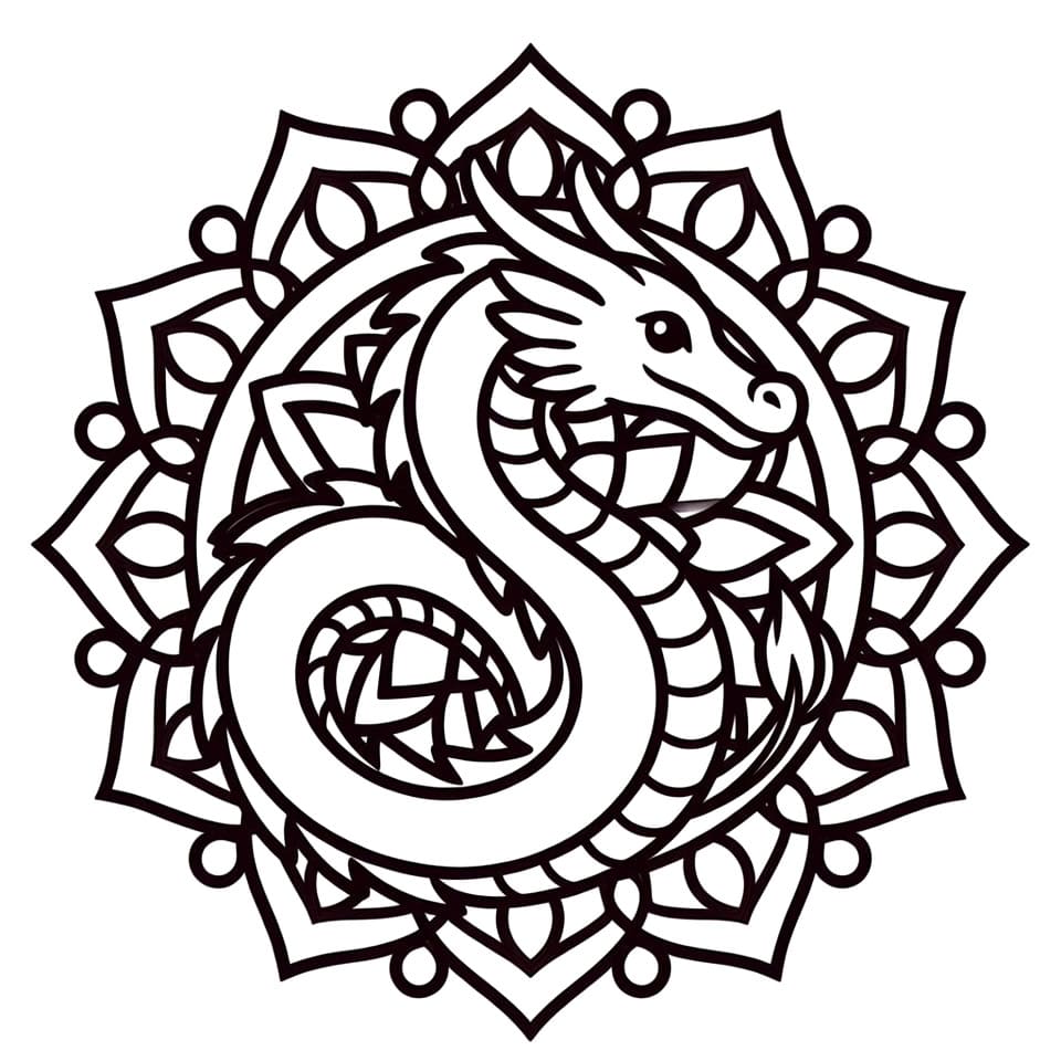 Coloriage Mandala: Dragon Facile Mandalas