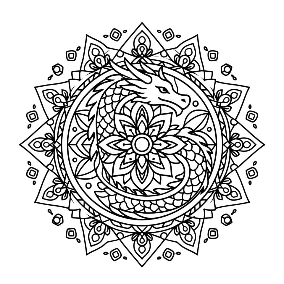 Coloriage Mandala: Dragon imprimable gratuit Mandalas