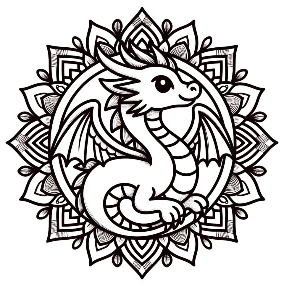 Coloriage Mandala: Dragon mignon Mandalas