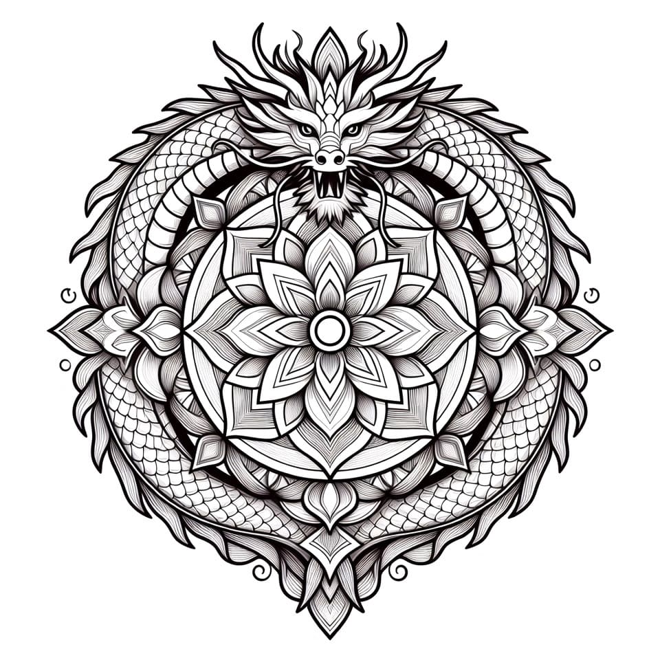 Coloriage Mandala: Dragon pour adultes Mandalas