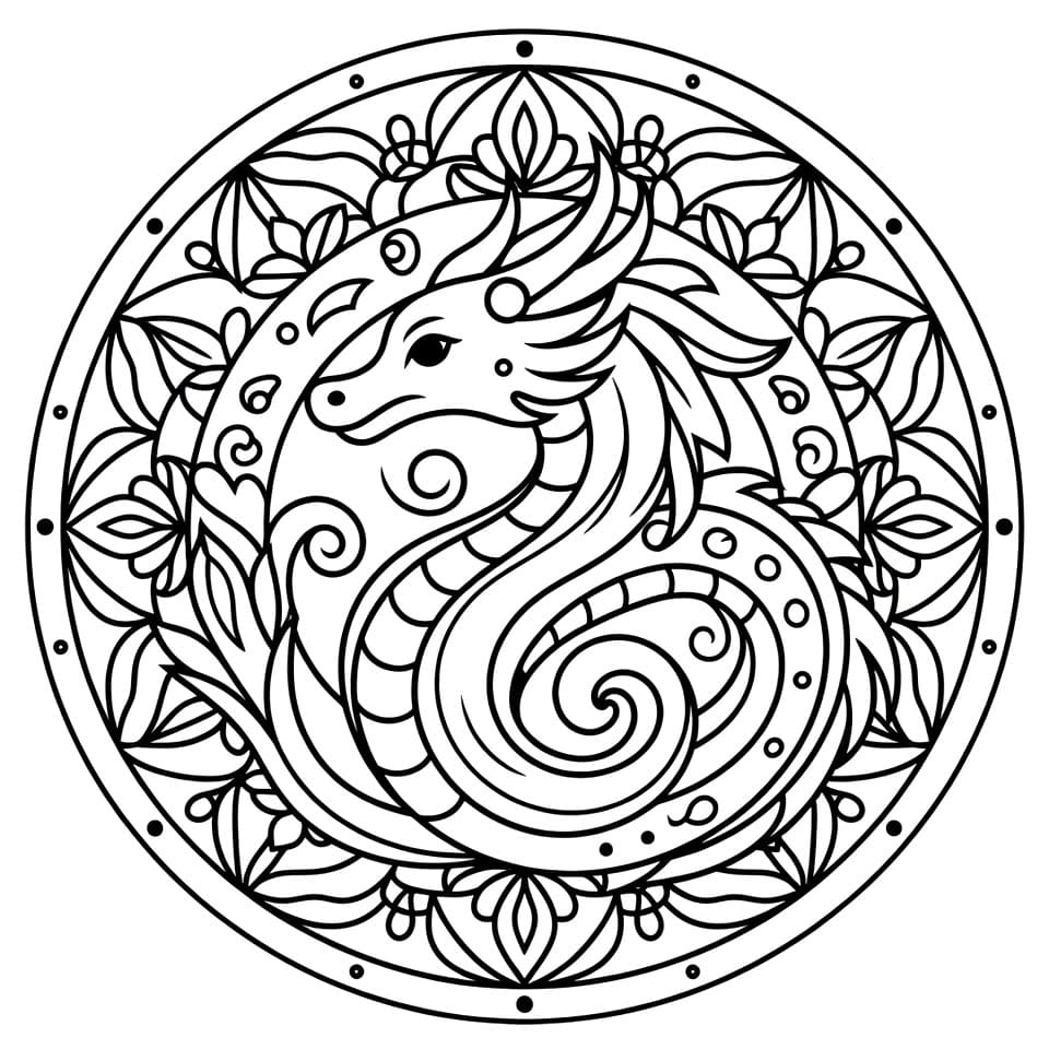Coloriage Mandala: Dragon pour les enfants Mandalas