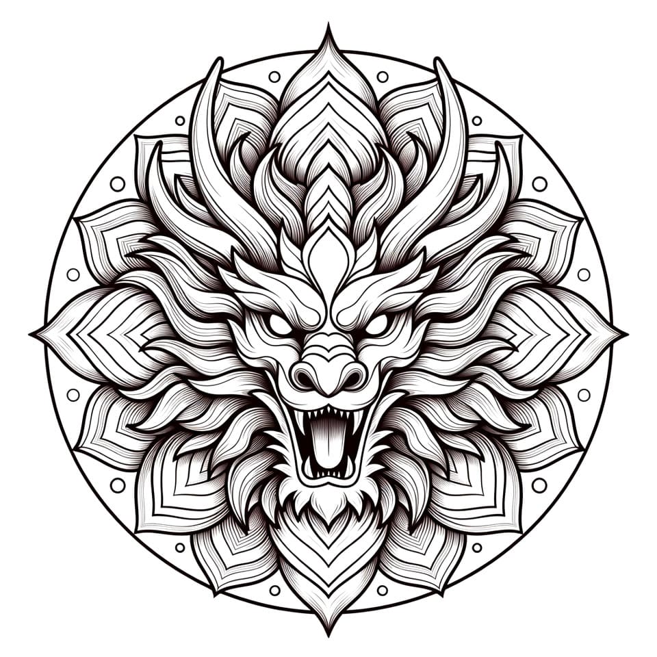 Coloriage Mandala: Dragon sauvage Mandalas