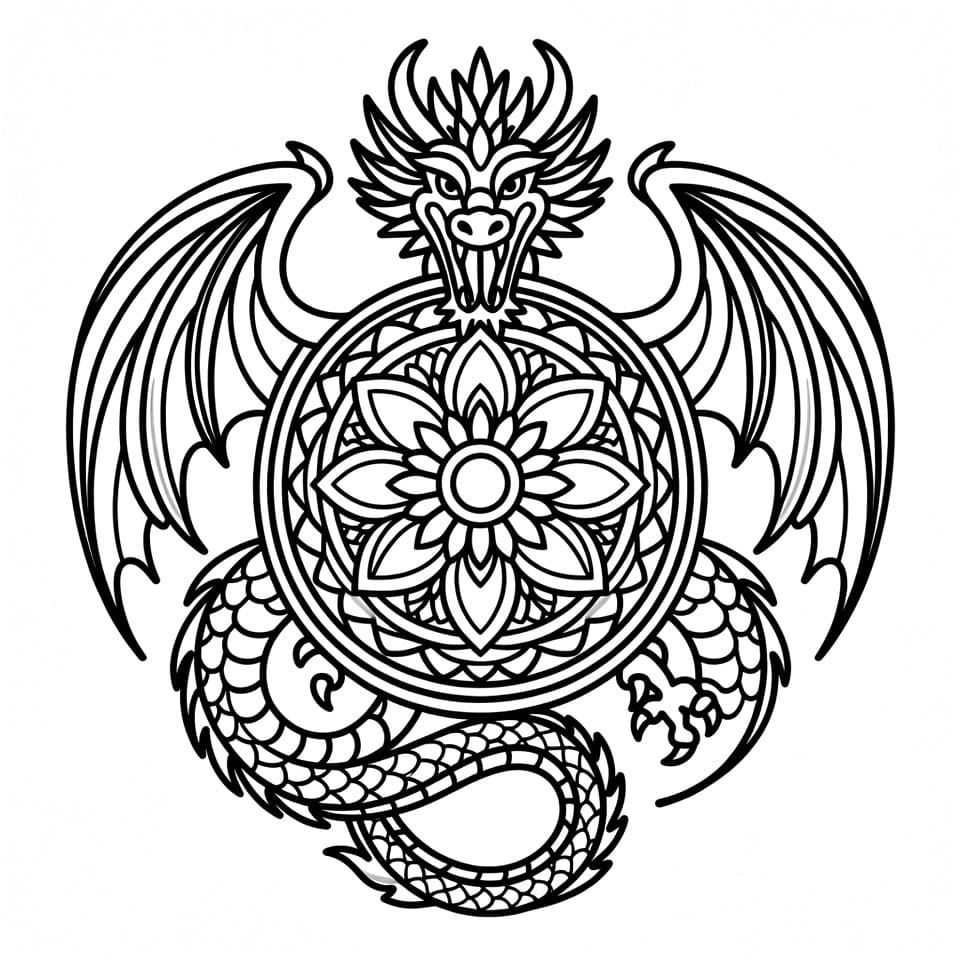Coloriage Mandala: Dragon simple Mandalas