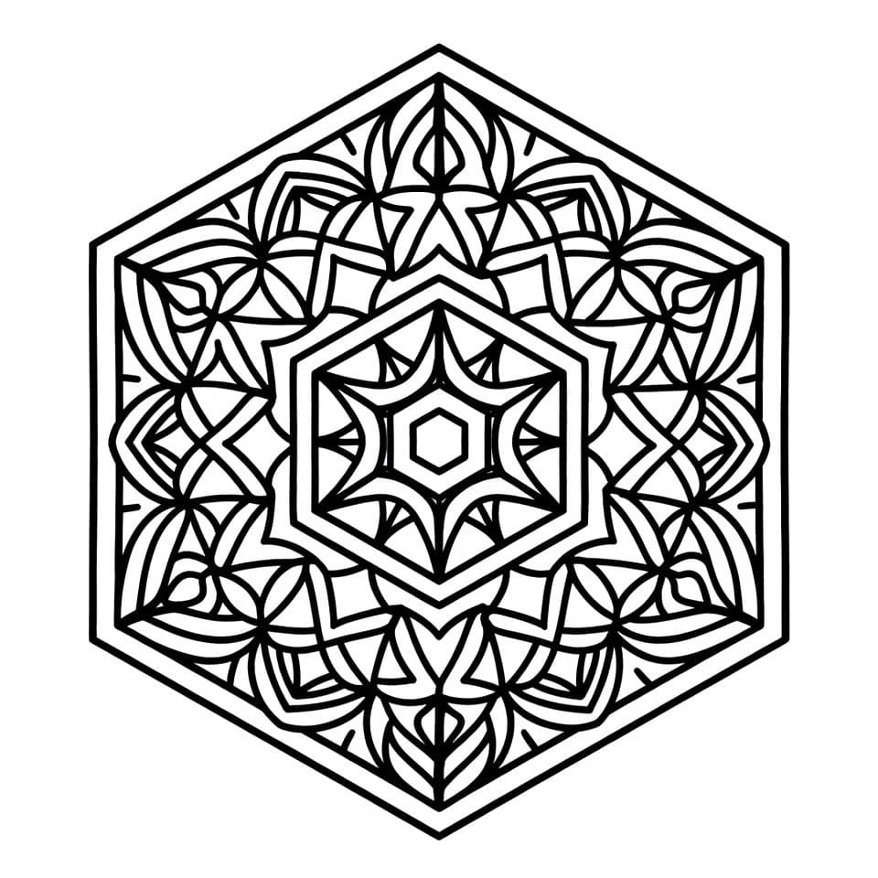 Coloriage Mandala: Élégant Hexagone Mandalas