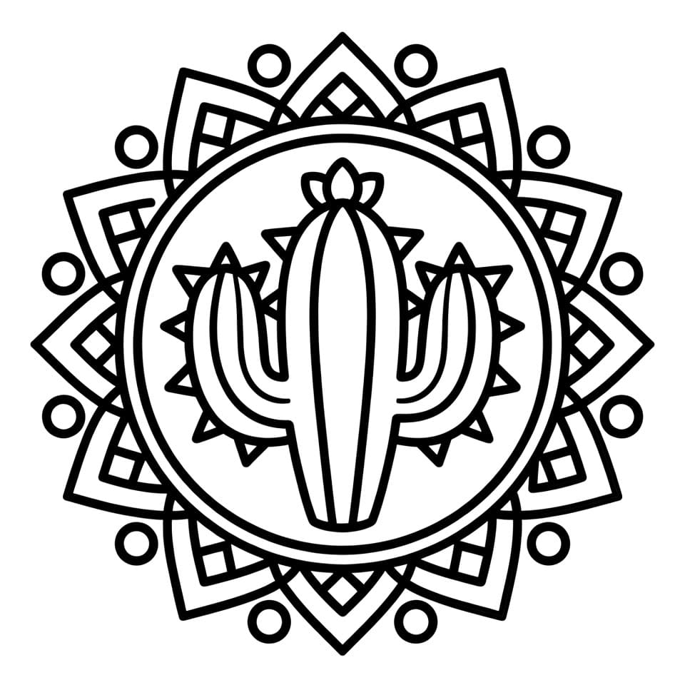 Coloriage Mandala: Facile Cactus pour enfants Mandalas