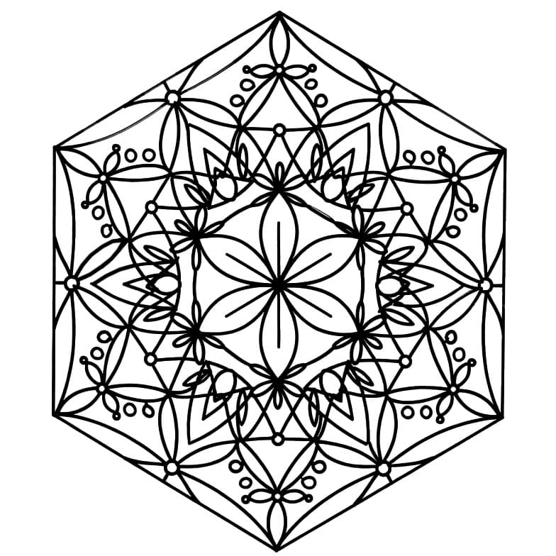 Coloriage Mandala: Hexagone à motif floral Mandalas