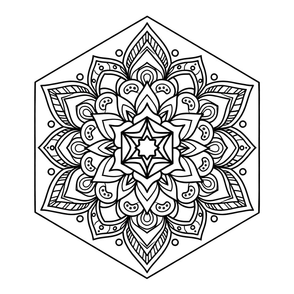 Coloriage Mandala: Hexagone avec des fleurs Mandalas