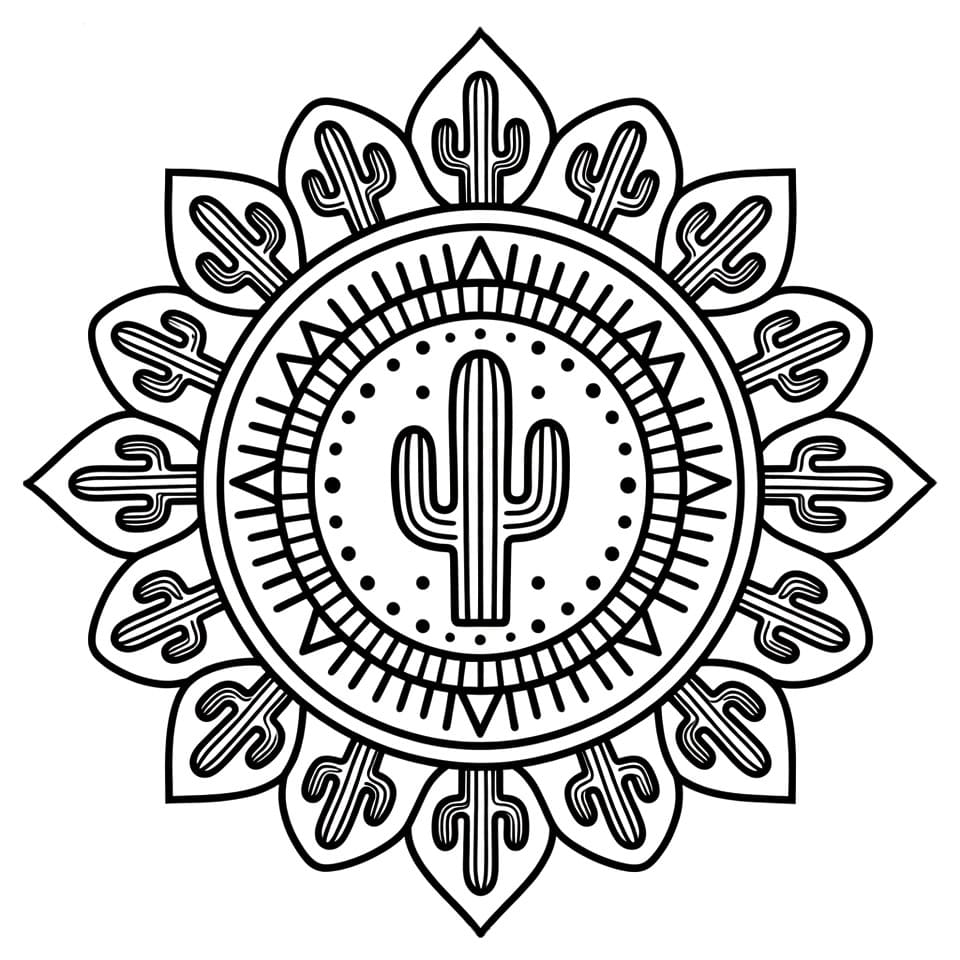 Coloriage Mandala: Joli Cactus Mandalas