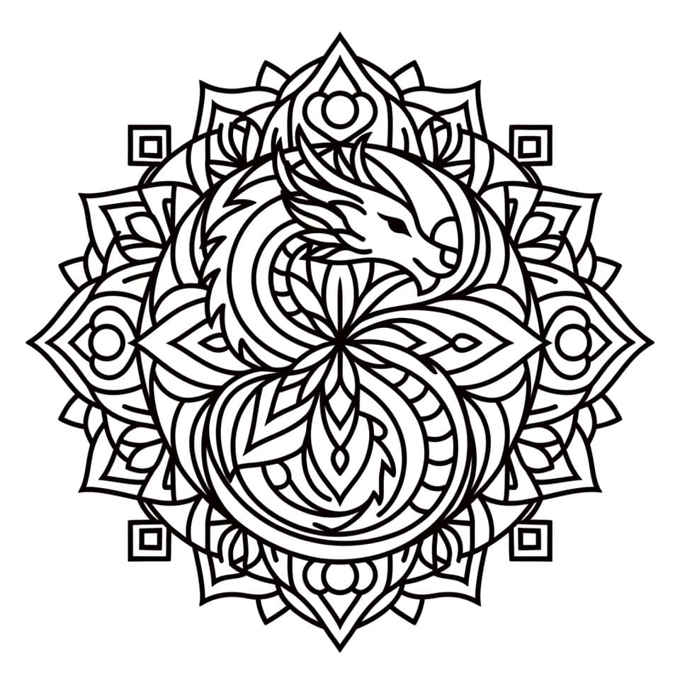 Coloriage Mandala: Joli Dragon Mandalas