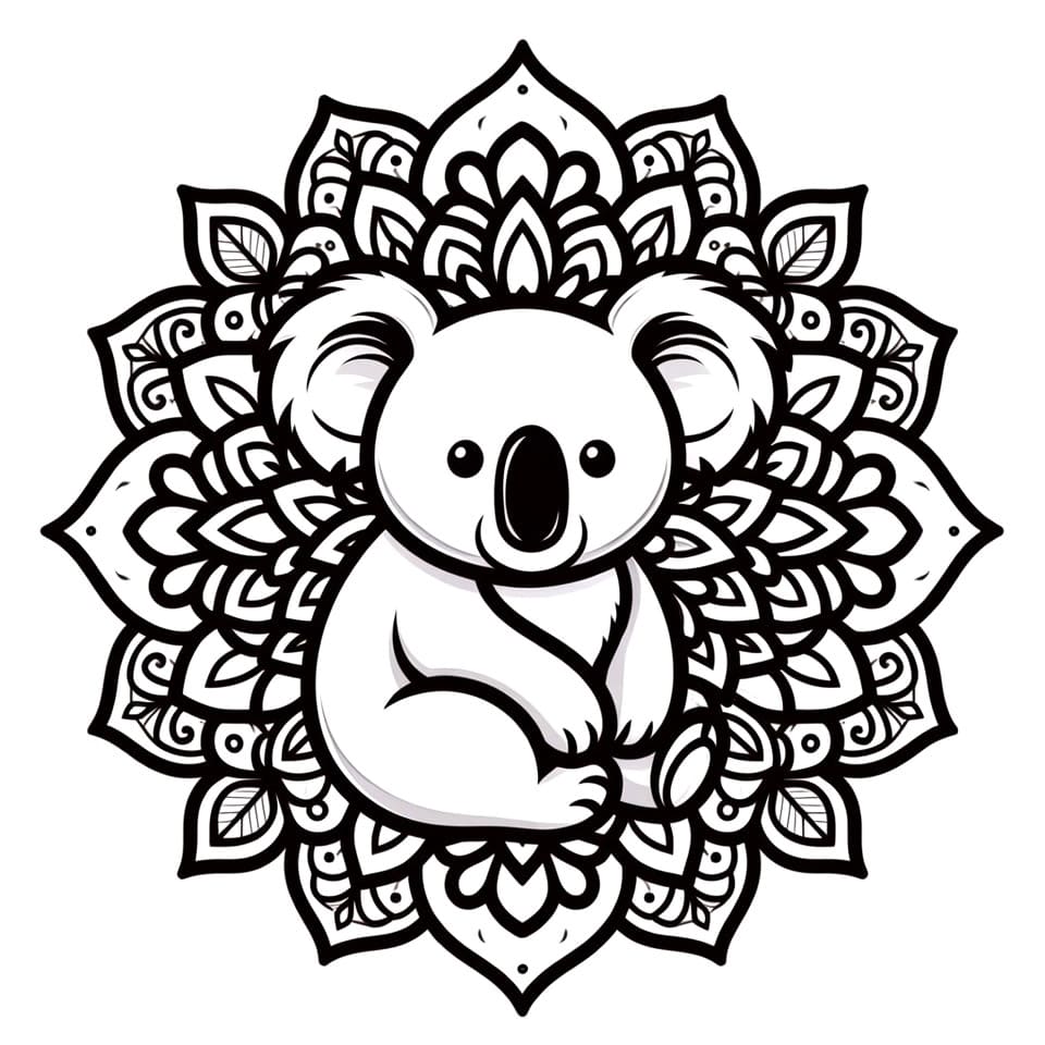 Coloriage Mandala: Koala assis Mandalas