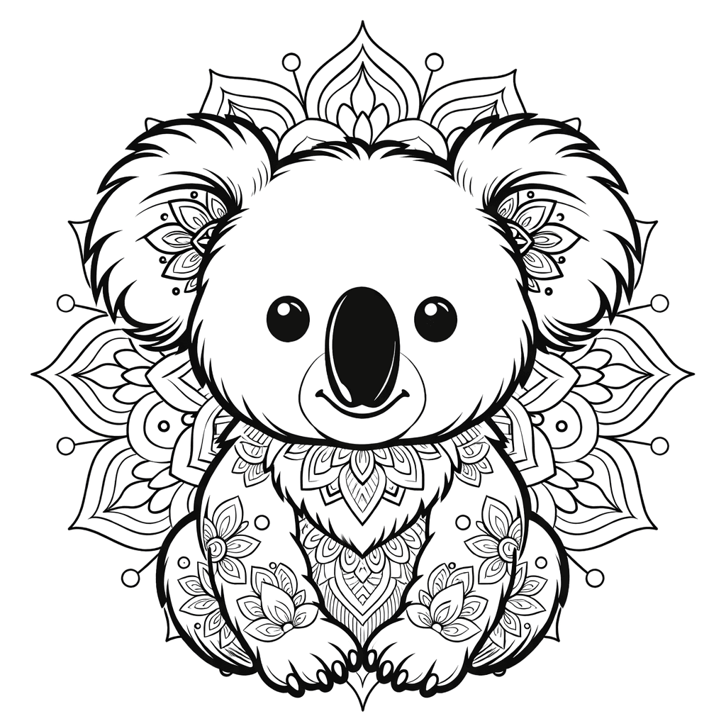 Coloriage Mandala: Koala avec des motifs floraux Mandalas