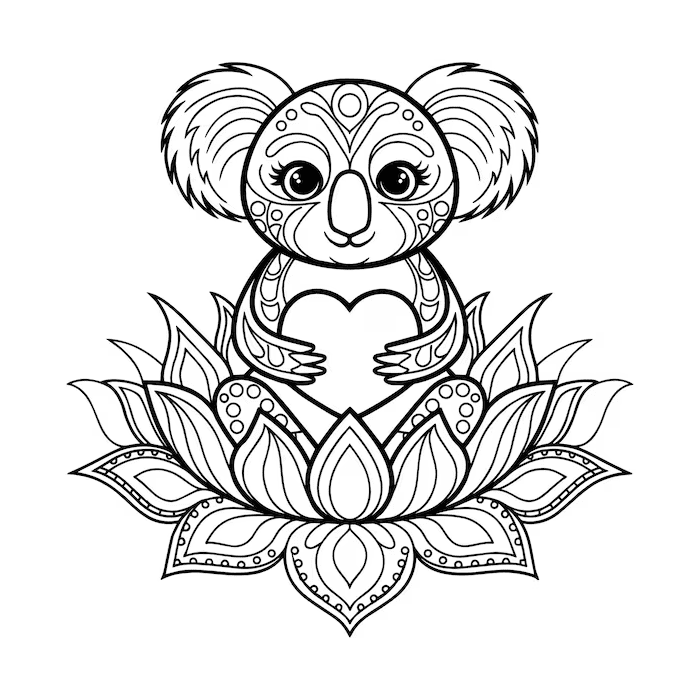 Coloriage Mandala: Koala dans un Lotus Mandalas
