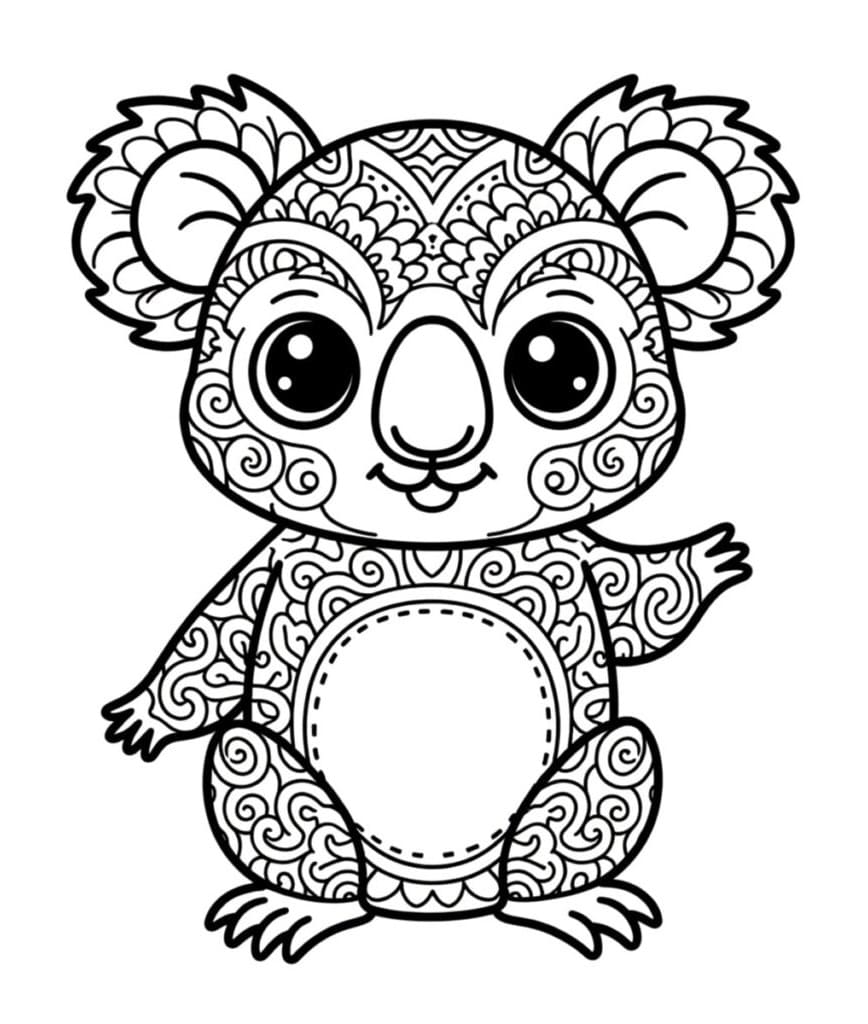Coloriage Mandala: Koala de dessin animé Mandalas