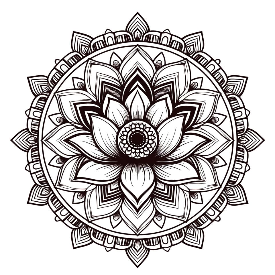 Coloriage Mandala: Lotus en pleine floraison Mandalas