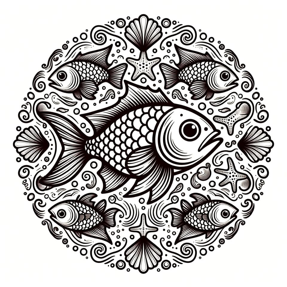 Coloriage Mandala: Poisson Dur Mandalas