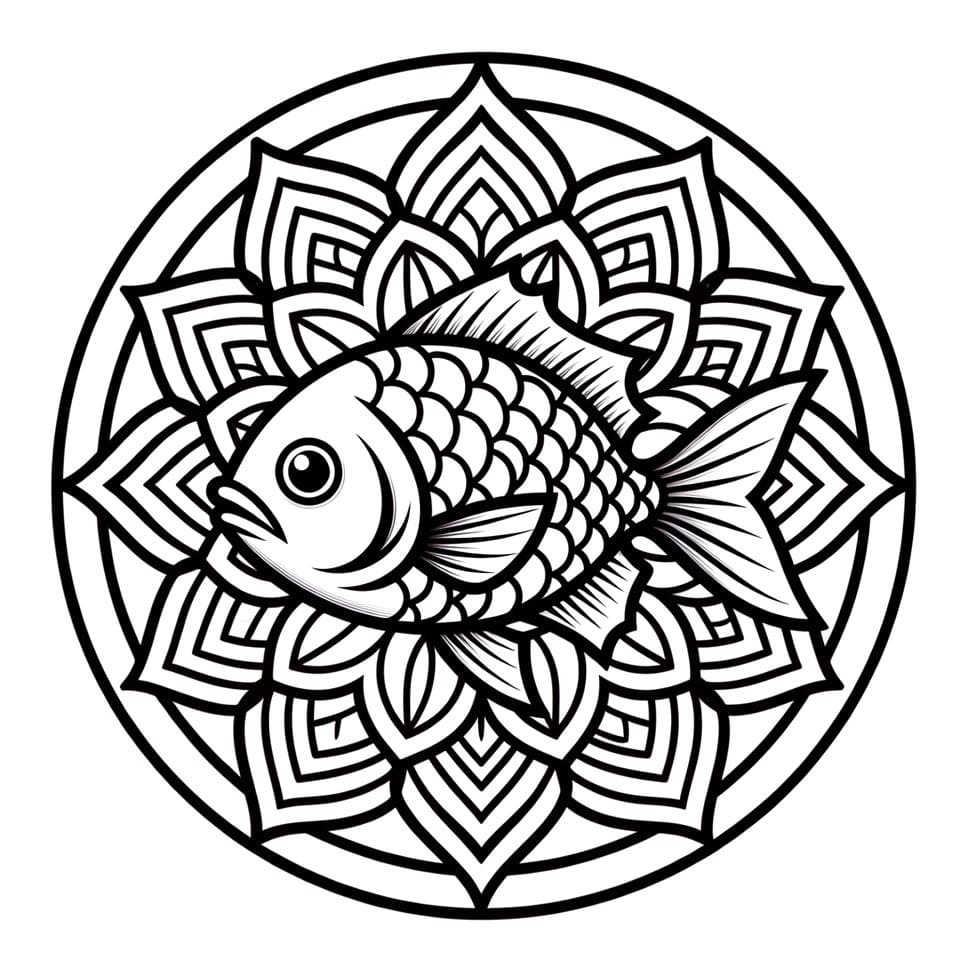 Coloriage Mandala: Poissons de base Mandalas