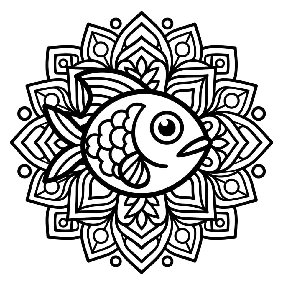 Coloriage Mandala: Poissons faciles Mandalas
