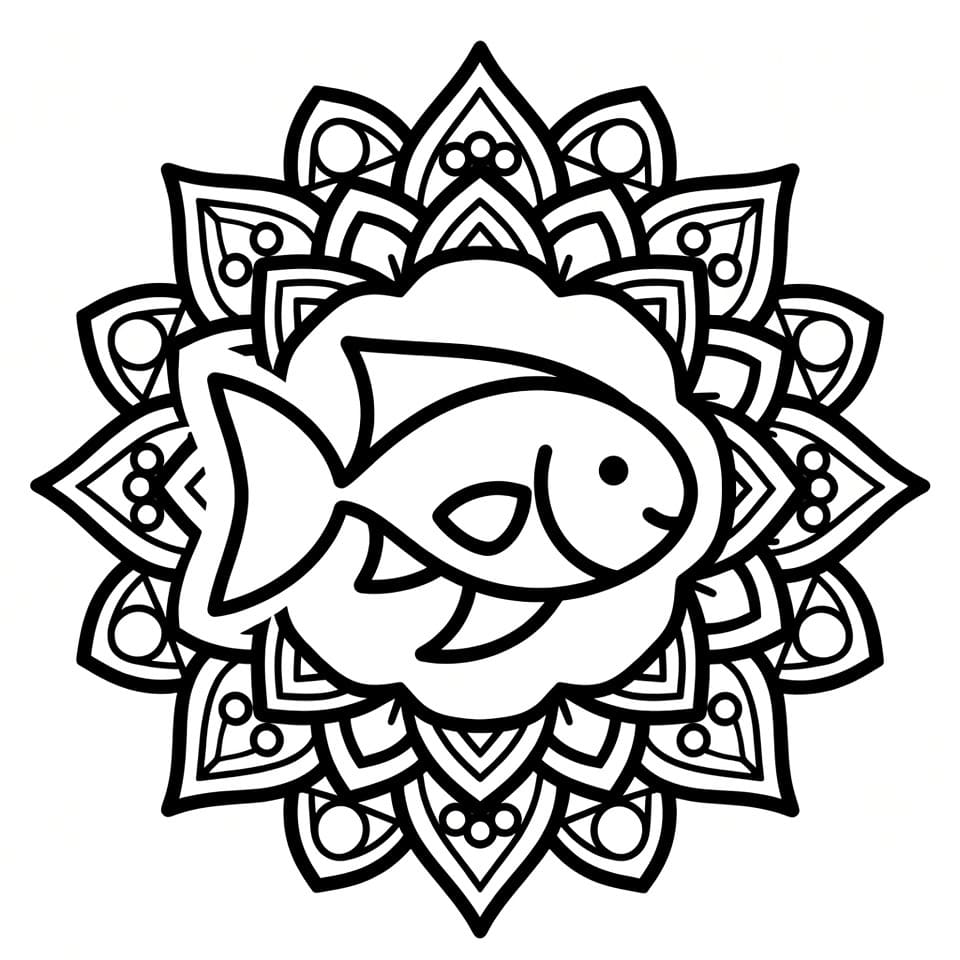 Coloriage Mandala: Poissons simples pour enfants Mandalas