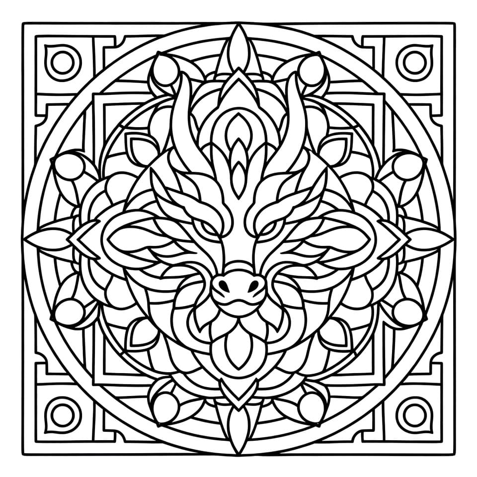 Coloriage Mandala: Tête de Dragon Mandalas