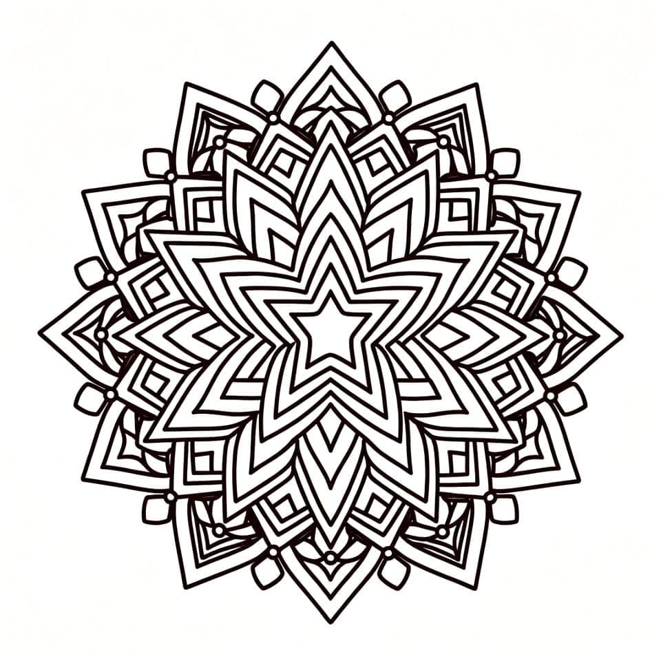 Coloriage Mandala: Étoile Compliquée Mandalas