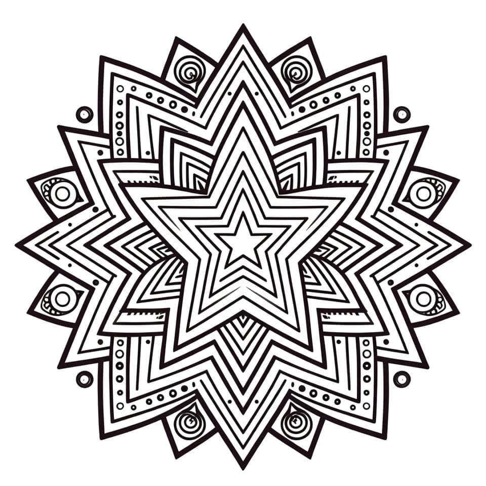 Coloriage Mandala: Étoile Difficile Mandalas