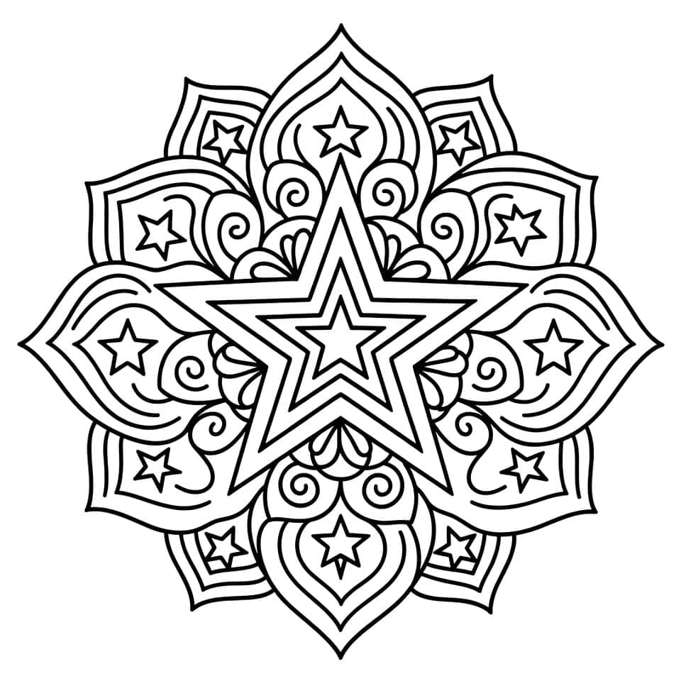 Coloriage Mandala: Étoiles Imprimable Gratuit Mandalas