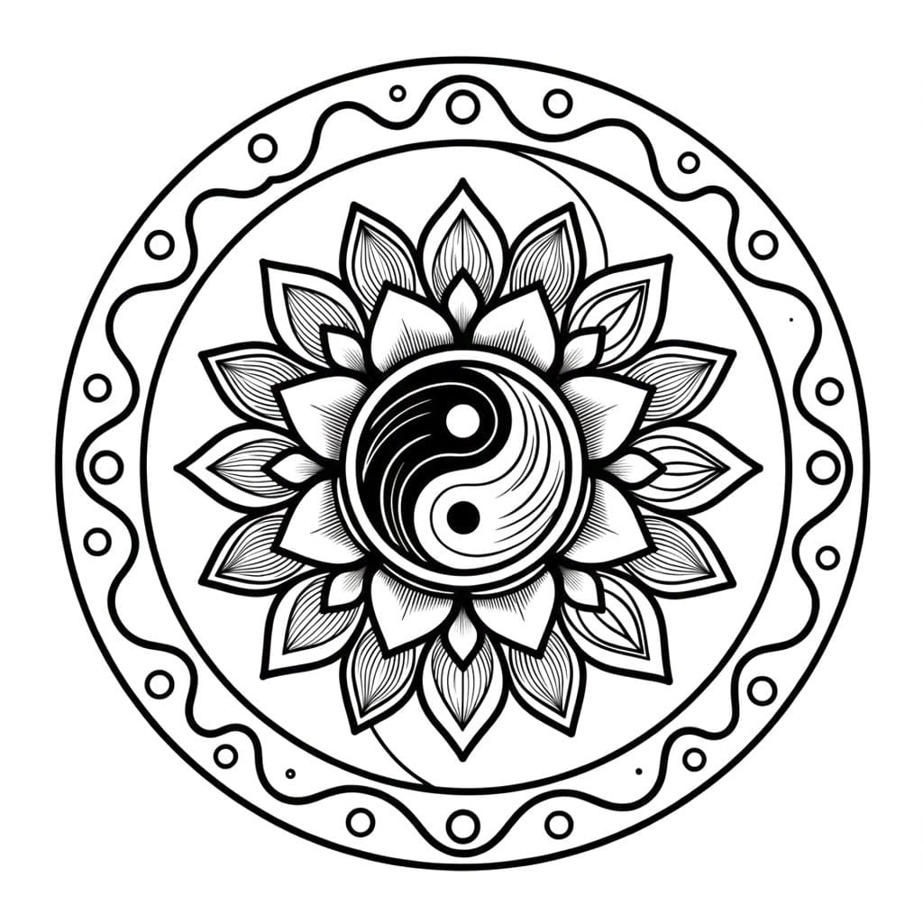 Coloriage Mandala: Yin Yang pour adultes Mandalas