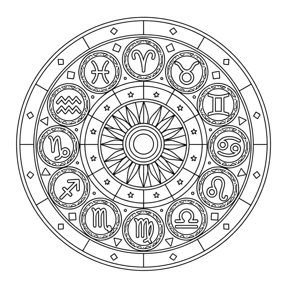 Coloriage Mandala: Zodiaque pour adultes Mandalas