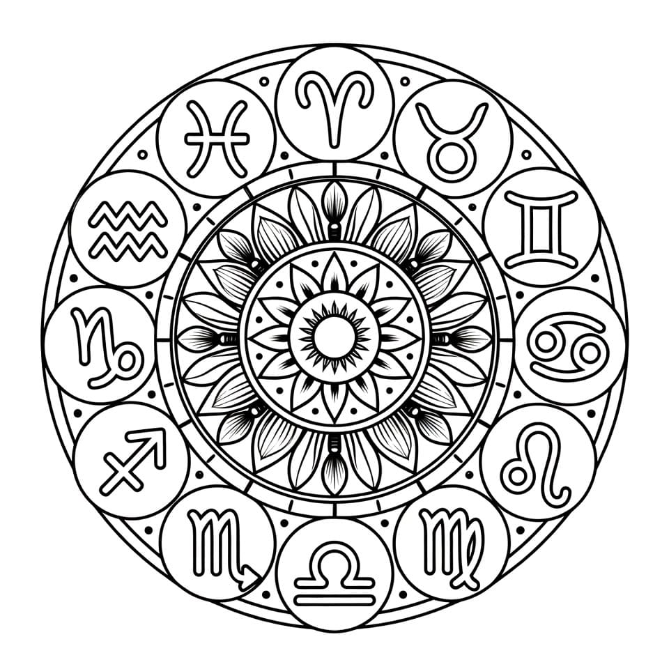 Coloriage Mandala: Zodiaque simple Mandalas