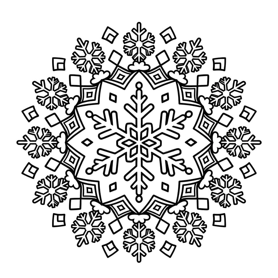 Coloriage Mandala: Adorable flocon de neige Mandalas
