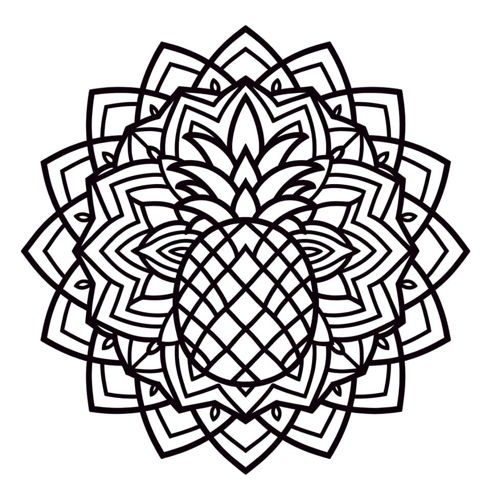 Coloriage Mandala: Ananas à motif géométrique Mandalas