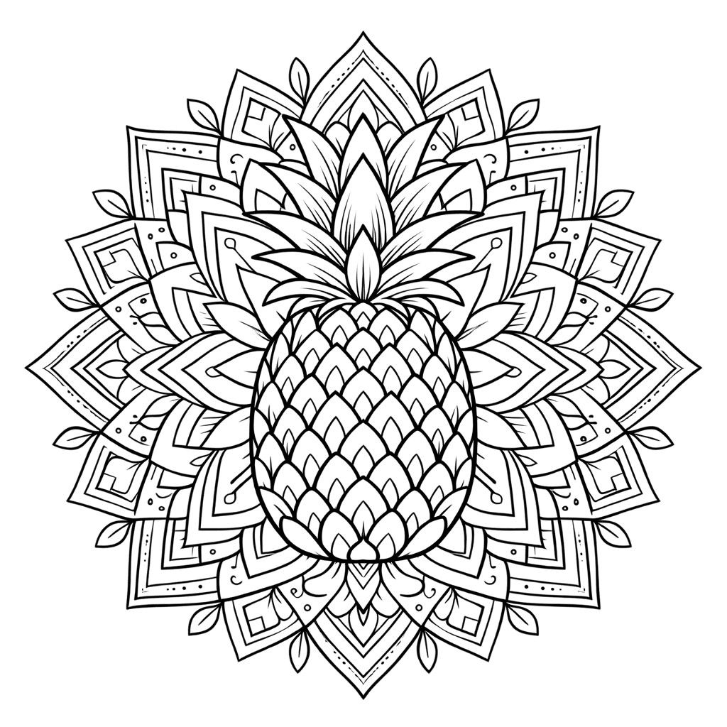 Coloriage Mandala: Ananas dur Mandalas