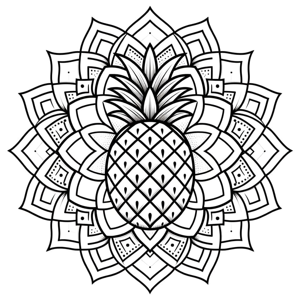 Coloriage Mandala: Ananas imprimable Mandalas