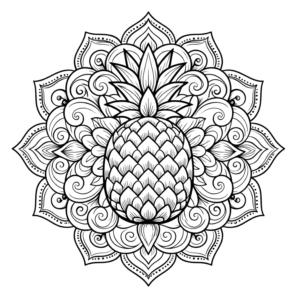 Coloriage Mandala: Ananas incroyable Mandalas