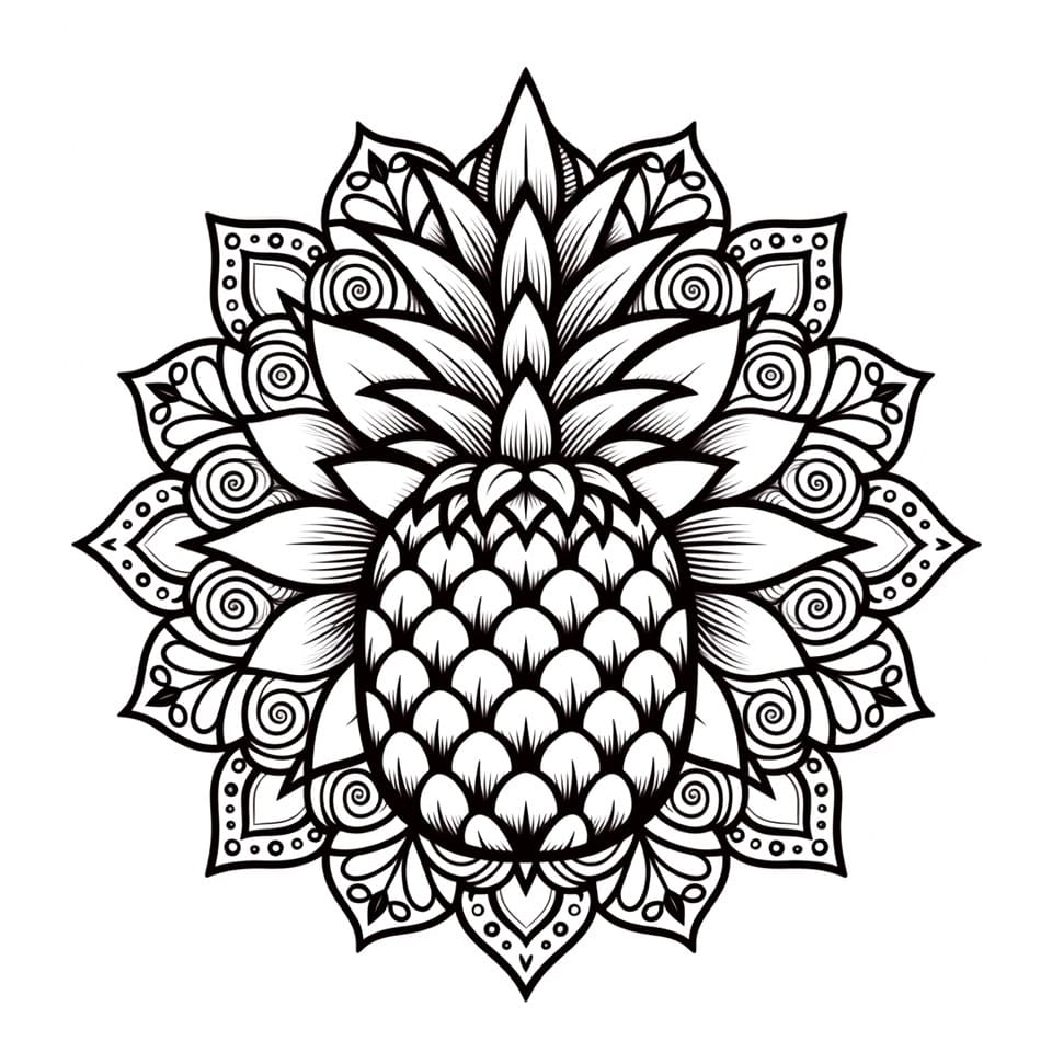 Coloriage Mandala: Ananas pour adultes Mandalas