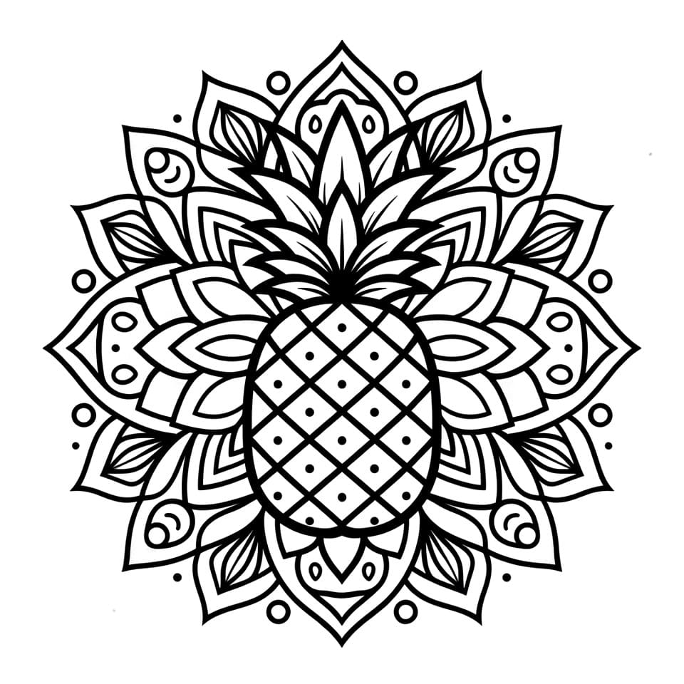 Coloriage Mandala: Ananas pour enfants Mandalas