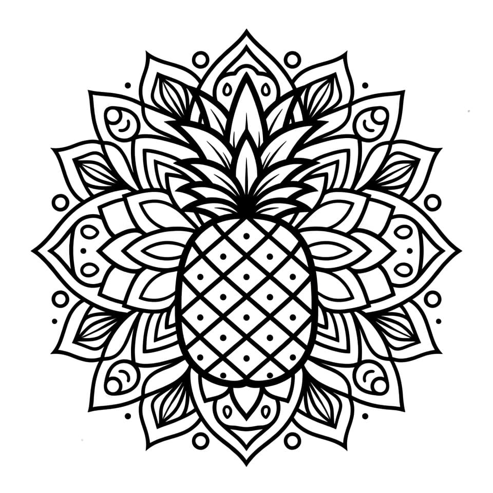Coloriage Mandala: Ananas simple Mandala