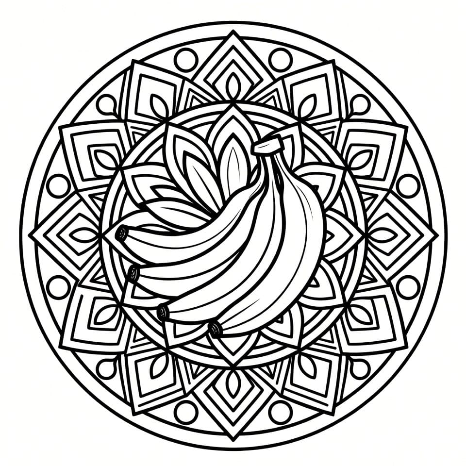 Coloriage Mandala: Bananes à motif géométrique Mandalas