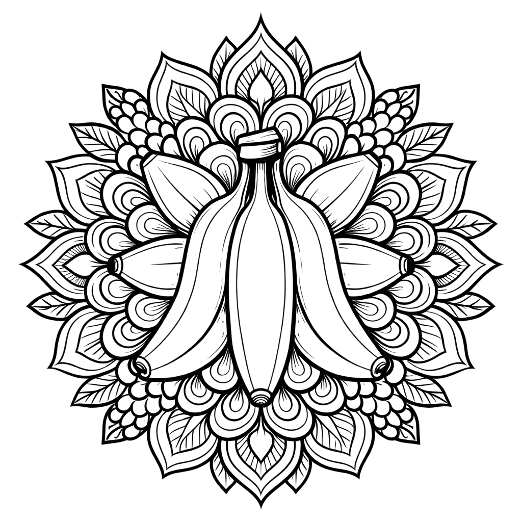 Coloriage Mandala: Bananes compliqué Mandalas